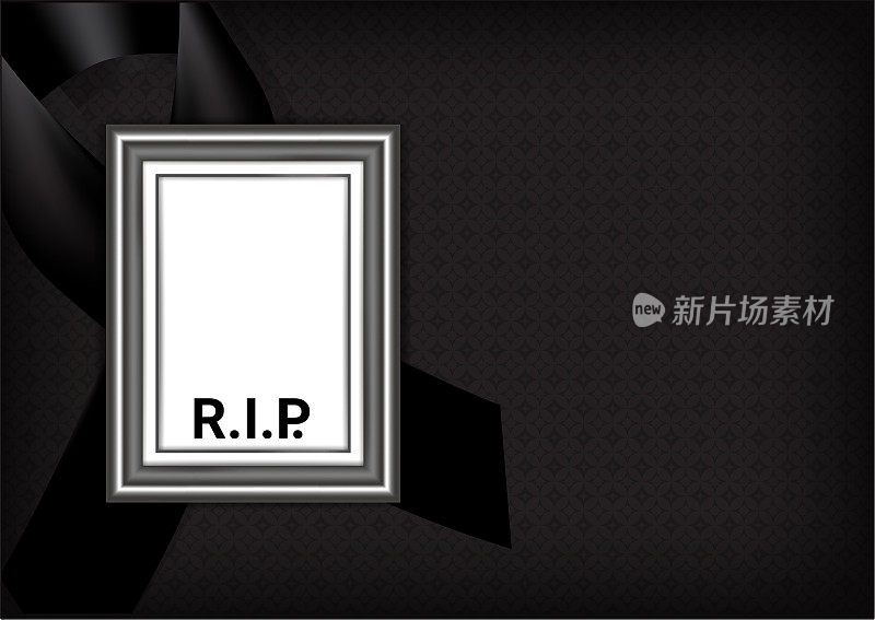 Mock up Mourning symbol with Black Respect ribbon and Frame on Texture background Banner。在和平中休息葬礼卡片矢量插图。